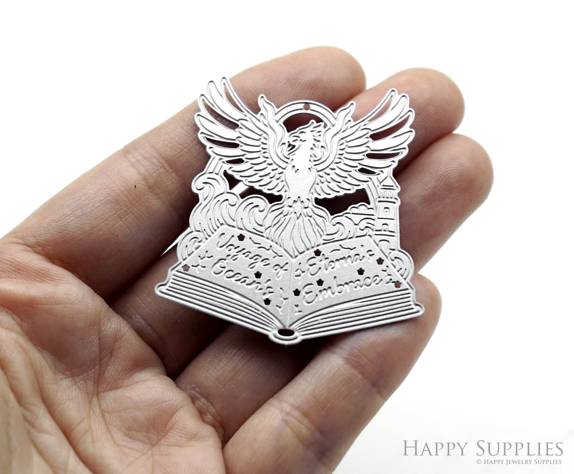 Corroded Stainless Steel Charm, Phoenix Book Brass Charms, Earring Charms, Etched Silver Jewelry Pendants, Etched Brass Jewelry Findings, Jewelry Wholesale (SSB1211)