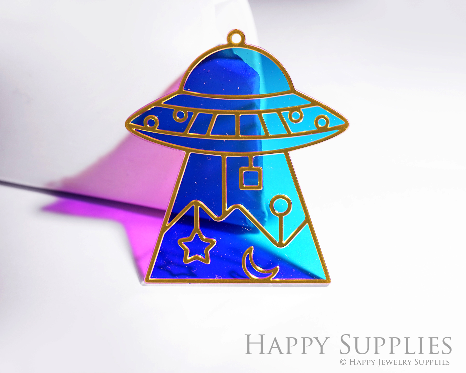 2pcs Rainbow Spacecraft Charm, Brass Prism Charm,Iridescent Spacecraft Pendant,Connector,DIY Jewelry Making Supplie,Spacecraft Suncatchers (Q128)