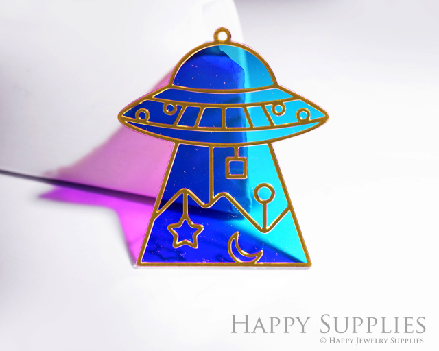 2pcs Rainbow Spacecraft Charm, Brass Prism Charm,Iridescent Spacecraft Pendant,Connector,DIY Jewelry Making Supplie,Spacecraft Suncatchers (Q128)