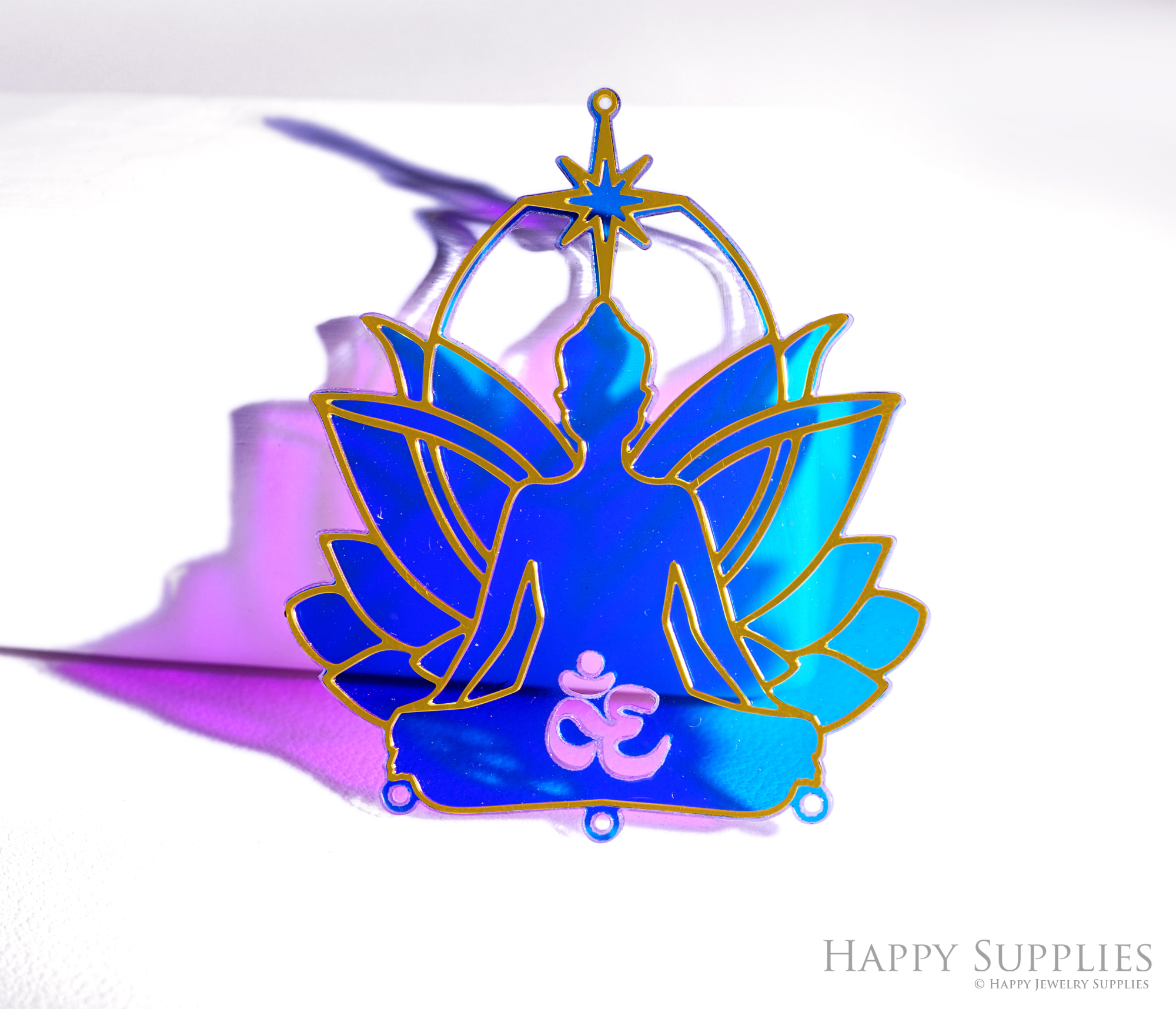 2pcs Rainbow Lotus Charm, Brass Prism Charm, Iridescent Buddha Pendant, Yoga Connector, DIY Jewelry Making Supplie, Lotus Suncatchers (Q127)