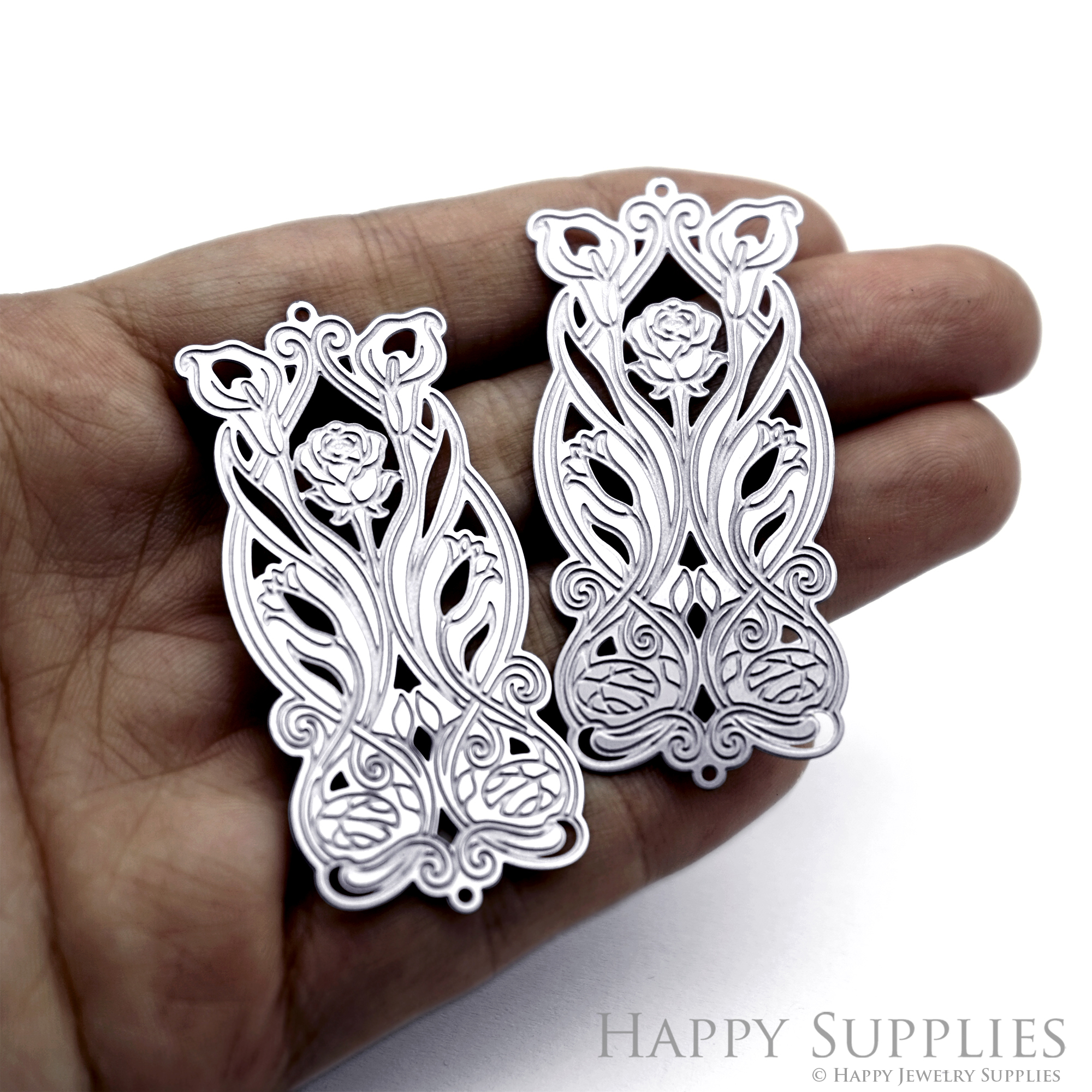 Corroded Stainless Steel Charm, Rose Brass Charms, Earring Charms, Etched Silver Jewelry Pendants, Etched Brass Jewelry Findings, Jewelry Wholesale (SSB1239)