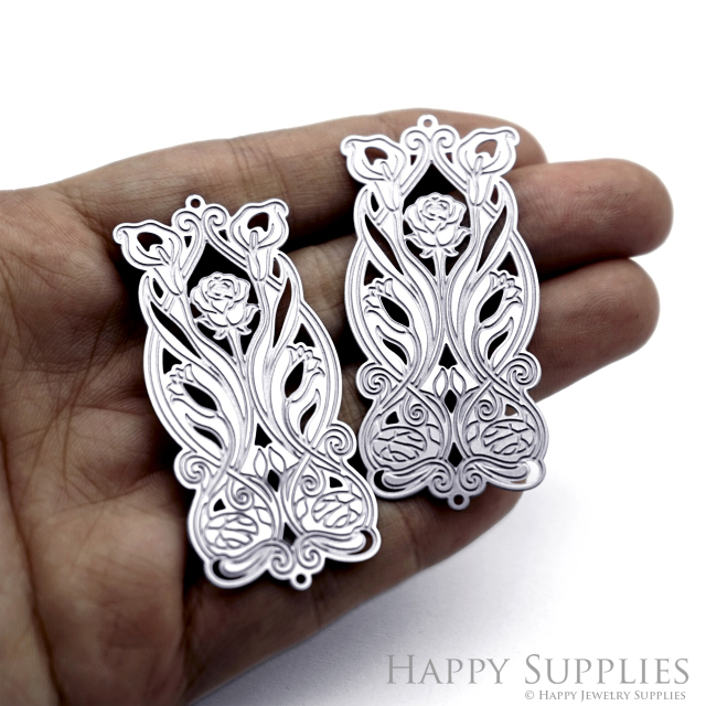 Corroded Stainless Steel Charm, Rose Brass Charms, Earring Charms, Etched Silver Jewelry Pendants, Etched Brass Jewelry Findings, Jewelry Wholesale (SSB1239)
