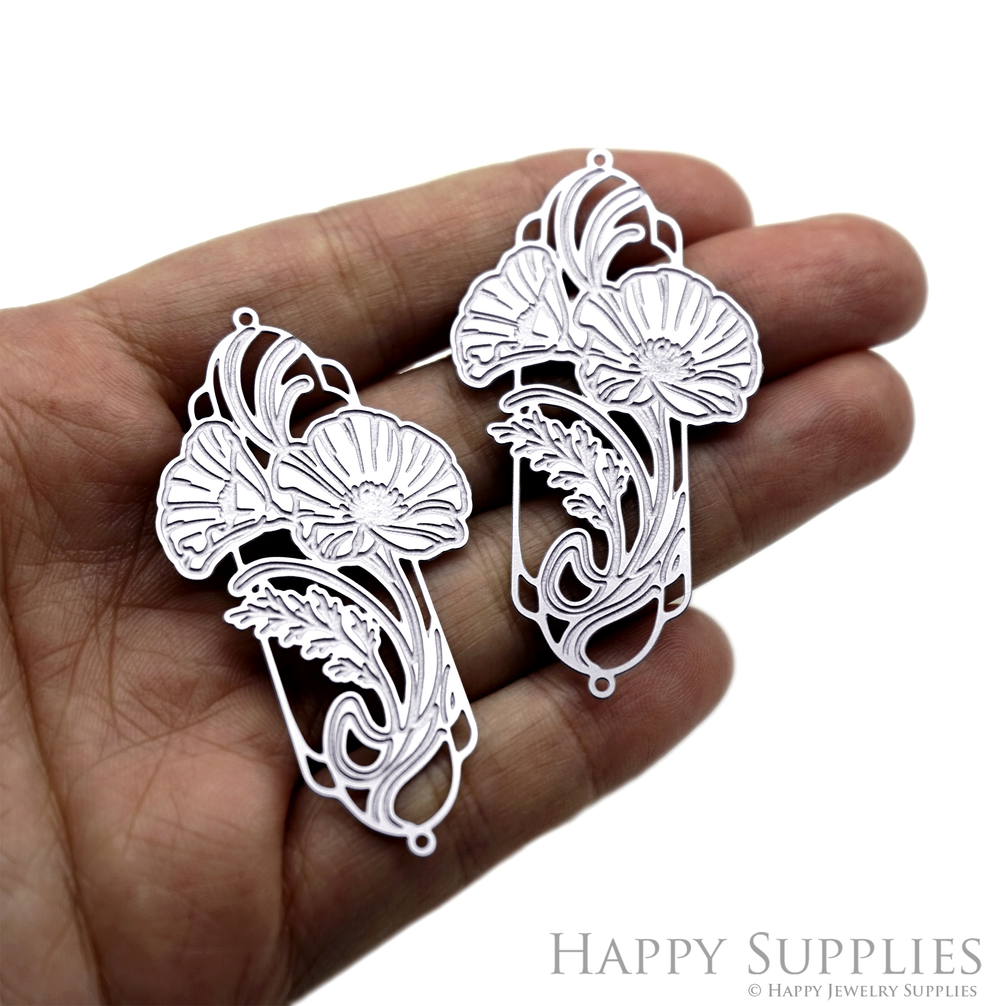 Corroded Stainless Steel Charm, Poppy Flower Brass Charms, Earring Charms, Etched Silver Jewelry Pendants, Etched Brass Jewelry Findings, Jewelry Wholesale (SSB1243)