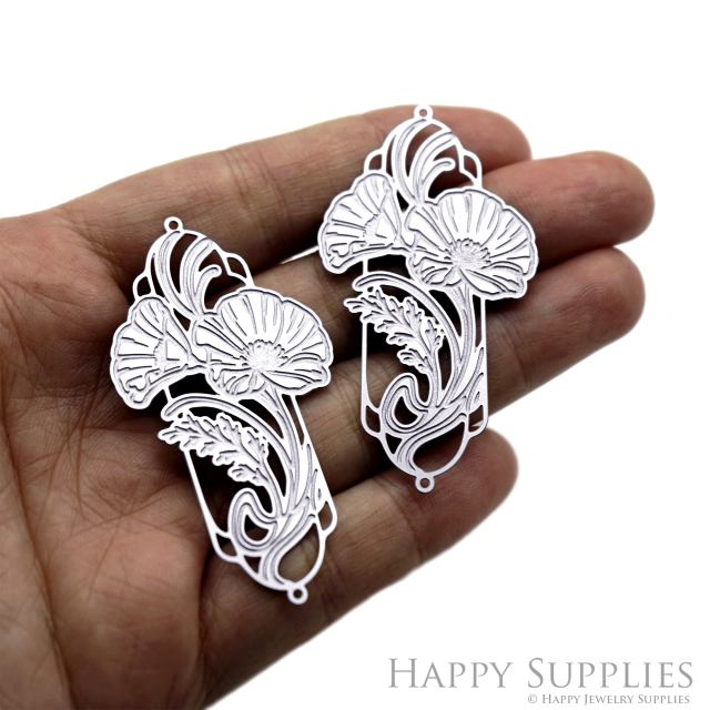 Corroded Stainless Steel Charm, Poppy Flower Brass Charms, Earring Charms, Etched Silver Jewelry Pendants, Etched Brass Jewelry Findings, Jewelry Wholesale (SSB1243)
