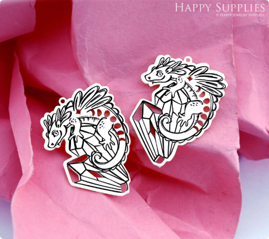 Making Jewelry Findings Raw Brass Bead Pendant Laser Cut Engraved Charm, Dragon Stainless Steel Charms, Necklace Earrings (ERD388)