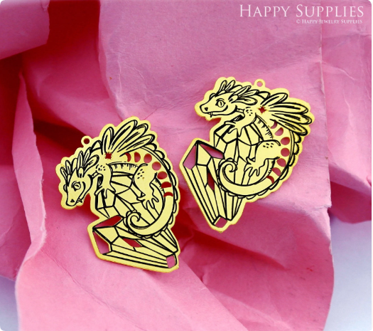 Making Jewelry Findings Raw Brass Bead Pendant Laser Cut Engraved Charm, Dragon Stainless Steel Charms, Necklace Earrings (ERD388)