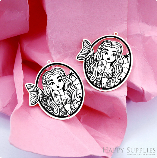 Making Jewelry Findings Raw Brass Bead Pendant Laser Cut Engraved Charm, Mermaid Stainless Steel Charms, Necklace Earrings (ERD393)