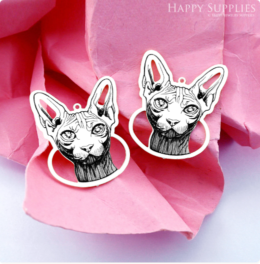 Making Jewelry Findings Raw Brass Bead Pendant Laser Cut Engraved Charm, Cat Stainless Steel Charms, Necklace Earrings (ERD394)