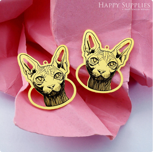 Making Jewelry Findings Raw Brass Bead Pendant Laser Cut Engraved Charm, Cat Stainless Steel Charms, Necklace Earrings (ERD394)