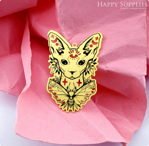 Making Jewelry Findings Raw Brass Bead Pendant Laser Cut Engraved Charm, Cat Stainless Steel Charms, Necklace Earrings (ERD395)