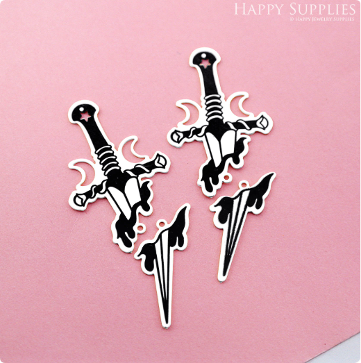 Making Jewelry Findings Raw Brass Bead Pendant Laser Cut Engraved Charm, Sword Stainless Steel Charms, Necklace Earrings (ERD397)