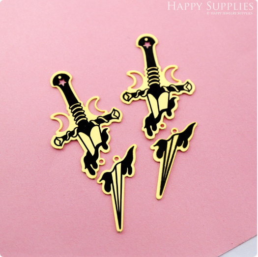 Making Jewelry Findings Raw Brass Bead Pendant Laser Cut Engraved Charm, Sword Stainless Steel Charms, Necklace Earrings (ERD397)