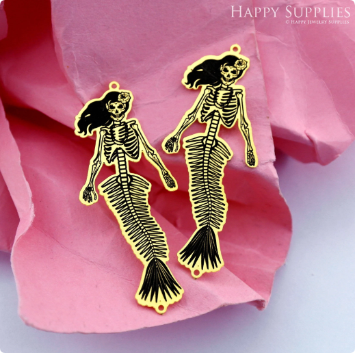 Making Jewelry Findings Raw Brass Bead Pendant Laser Cut Engraved Charm, Skull Stainless Steel Charms, Necklace Earrings (ERD399)