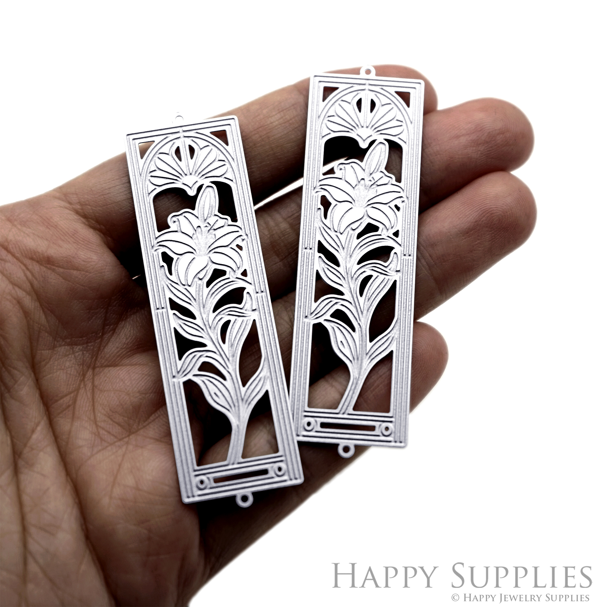 Corroded Stainless Steel Charm, Lily Flower Brass Charms, Earring Charms, Etched Silver Jewelry Pendants, Etched Brass Jewelry Findings, Jewelry Wholesale (SSB1246)