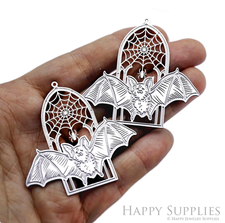 Bat Spiderweb Window Etched Stainless Steel Charms, Gothic Halloween Earring Findings, Jewelry Making Supplies (SSB1249)