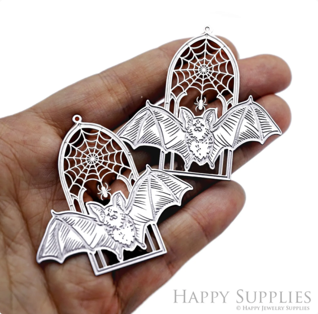 Bat Spiderweb Window Etched Stainless Steel Charms, Gothic Halloween Earring Findings, Jewelry Making Supplies (SSB1249)