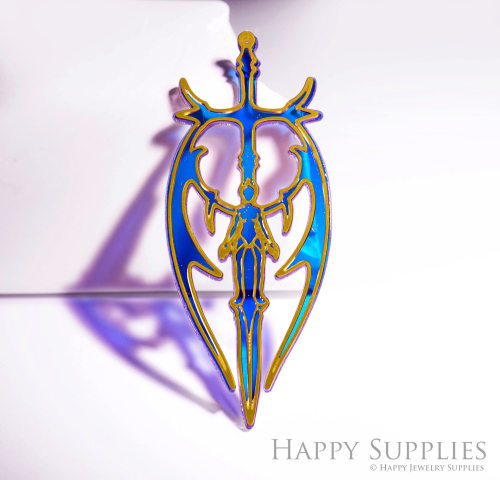 2pcs Rainbow Sword Charm, Brass Prism Charm, Iridescent Sword Pendant, Connector, DIY Jewelry Making Supplie, Sword Suncatchers (Q131)