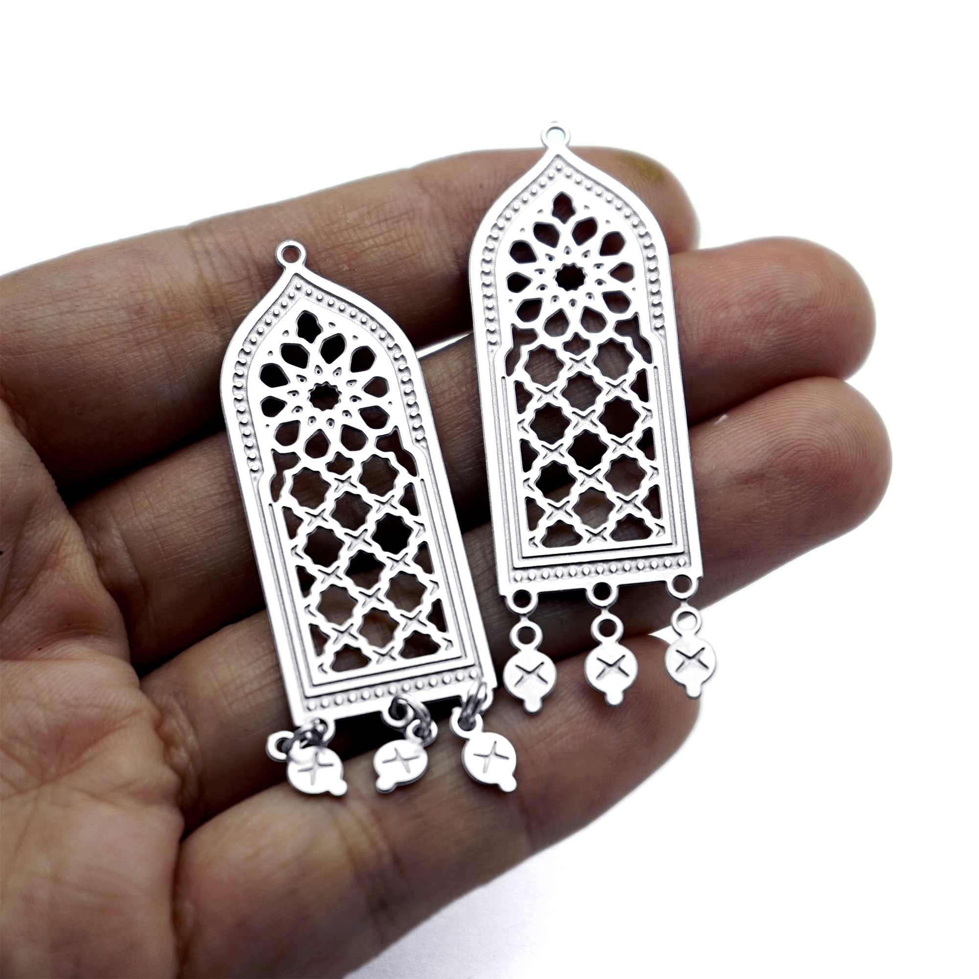 8pcs(1set) Moroccan Mosque Arch Stainless Steel Charms, Etched Geometric Earring Findings (SSB1252)