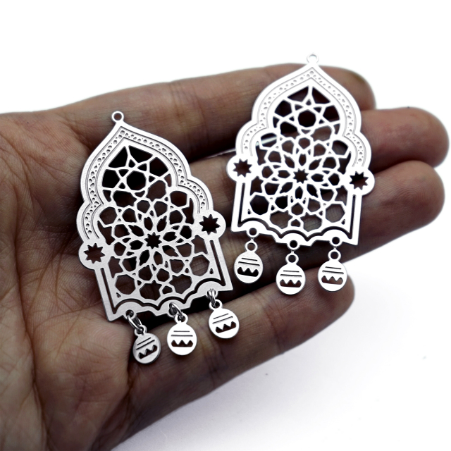 8pcs(1set) Moroccan Mandala Stainless Steel Charms, Islamic Geometric Window Earring Findings, Etched Jewelry Supplies (SSB1253)
