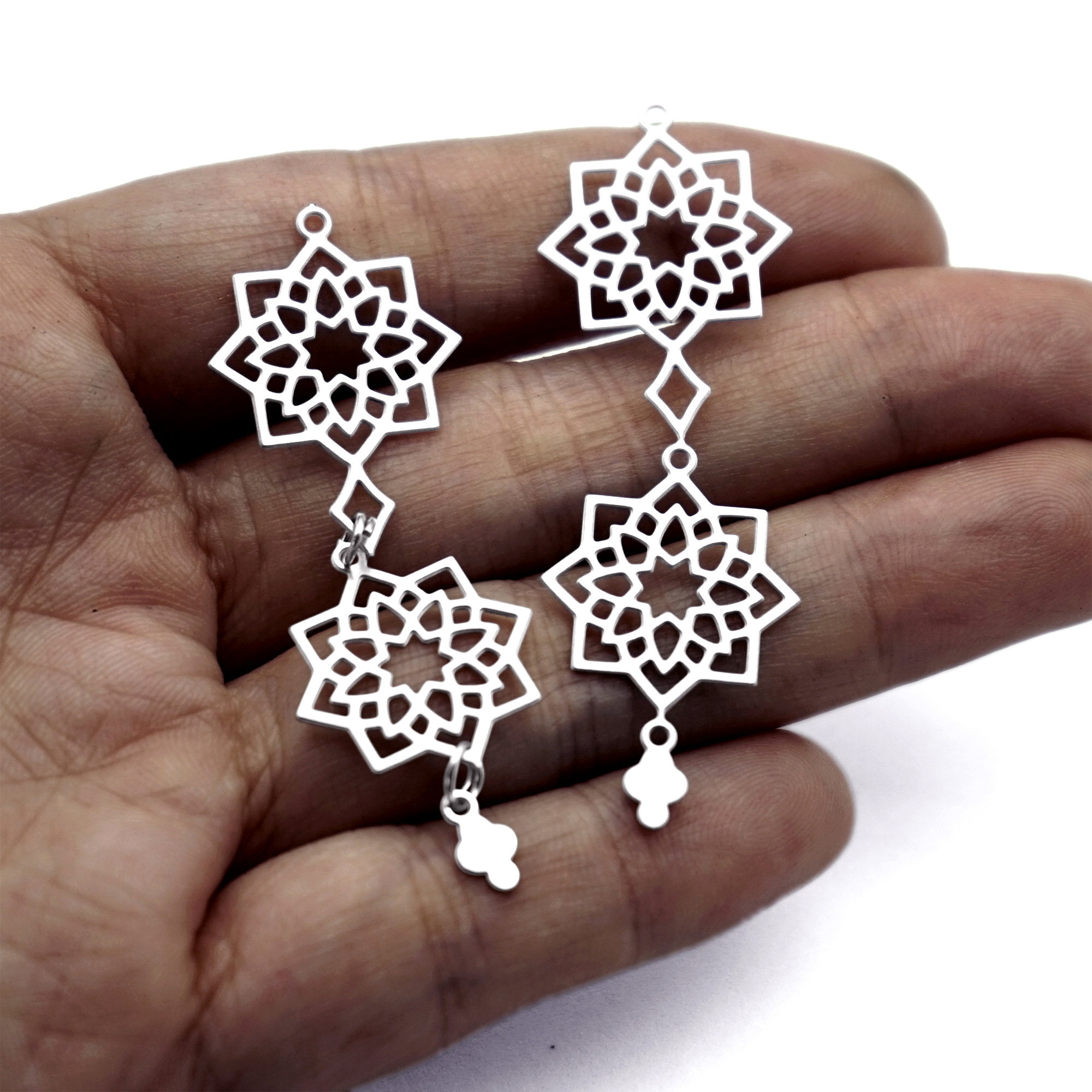 6pcs(1set) Double Mandala Stainless Steel Earring Connectors, Moroccan Geometric Charms, Etched Jewelry Making Findings (SSB1255)