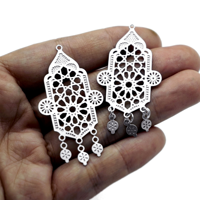 8pcs(1set) Ornate Moroccan Stainless Steel Charms, Islamic Geometric Etched Earring Findings, Mandala Jewelry Supplies (SSB1256)