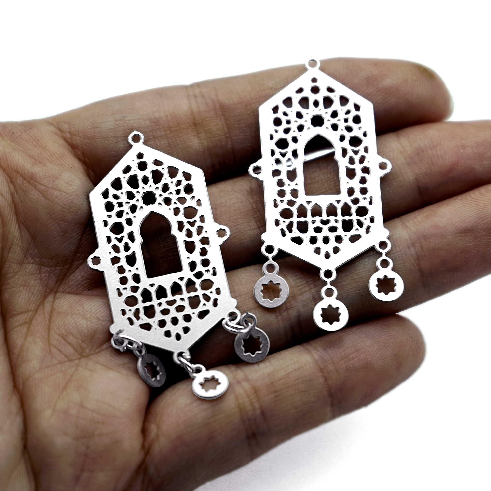 8pcs(1set) Moroccan Door Stainless Steel Charms, Mosque Arch Etched Earring Findings, Islamic Geometric Jewelry Supplies (SSB1257)