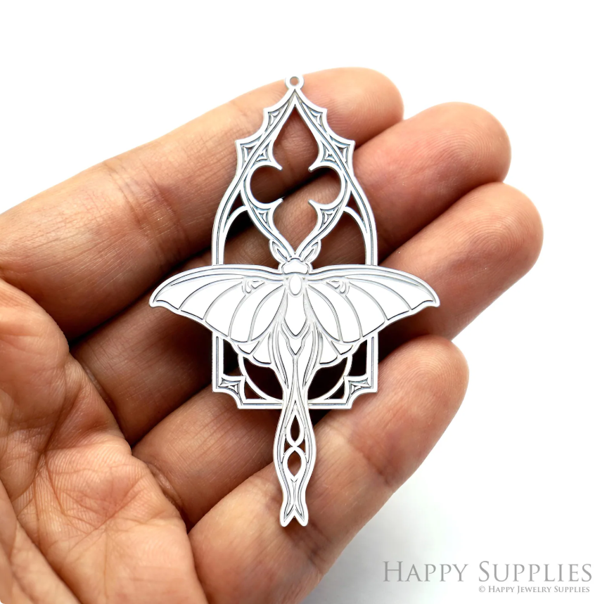 Moth Gothic Window Etched Stainless Steel Charms, Insect Earring Findings, Dark Nature Jewelry Making Supplies (SSB1082)