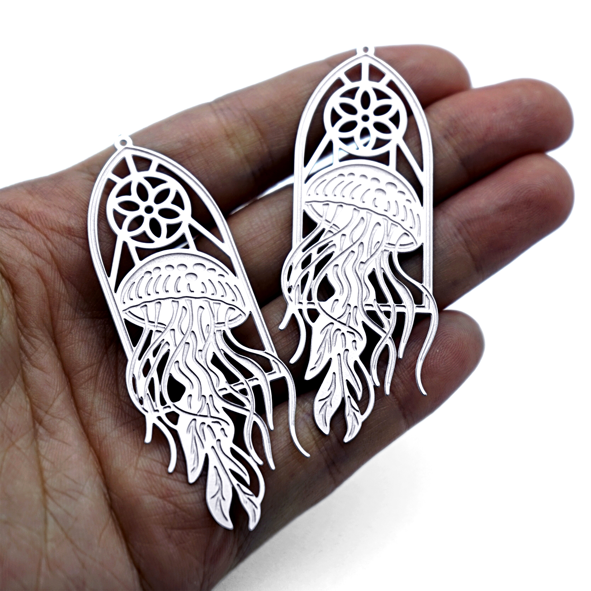 Gothic Window Jellyfish Etched Stainless Steel Charms, Ocean Animal Earring Findings, Jewelry Making Supplies (SSB1076)