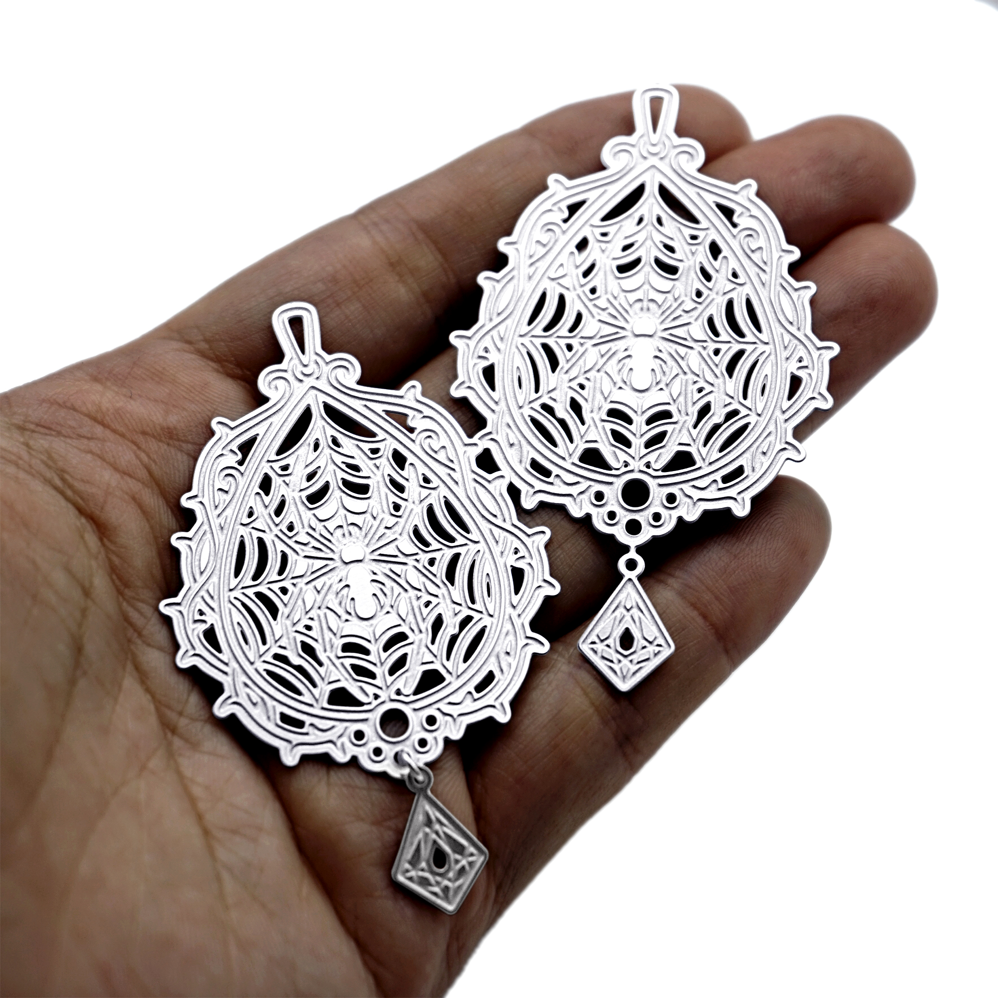 4pcs(1set) Spider Web Stainless Steel Charms, Gothic Ornate Earring Findings, Halloween Jewelry Making Supplies (SSB1268)