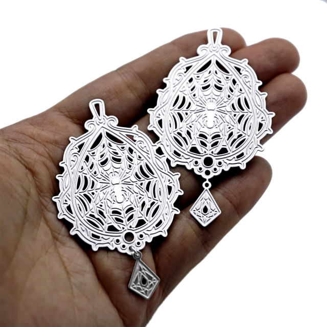 4pcs(1set) Spider Web Stainless Steel Charms, Gothic Ornate Earring Findings, Halloween Jewelry Making Supplies (SSB1268)