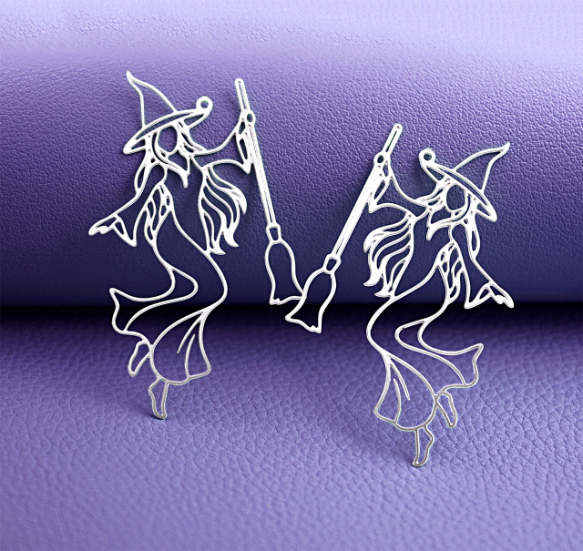 2pcs Flying Witch Charms, Witch and Broom Pendants, Halloween Gothic Jewelry Findings, DIY Earrings Making Supplies (RD3067)