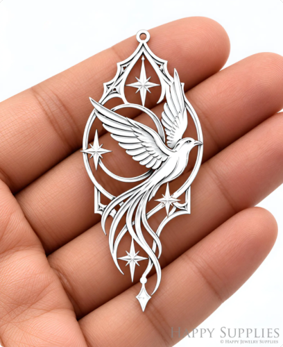 Flying Bird Charm Pendant, Celestial Star Bird Jewelry Finding, Etched Stainless Steel Earring Component (SSB1272)