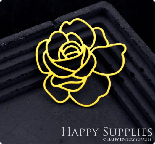 Raw Brass Charms, Flower Pendants, Brass Findings, Necklace Pendants, Earrings, Jewelry Supplies, Rose Flower Brass Charms (RD1741)