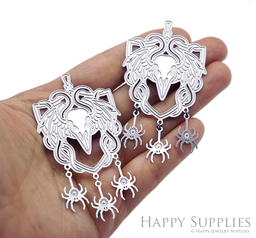 8pcs(1set) Horned Skull Charms, Etched Stainless Steel Pendants, Spider Dangle Gothic Jewelry, Halloween Raven Skull Findings (SSB1283)