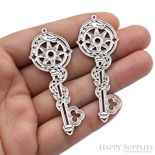 Snake Compass Key Charm, Serpent Skeleton Key Pendant, Etched Stainless Steel Finding, Mystical Jewelry Supplies (SSB1289)