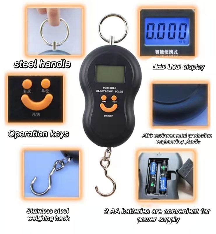 Báscula electrónica portátil para el hogar, báscula pequeña de 50 kg de alta precisión, pequeña báscula portátil con gancho