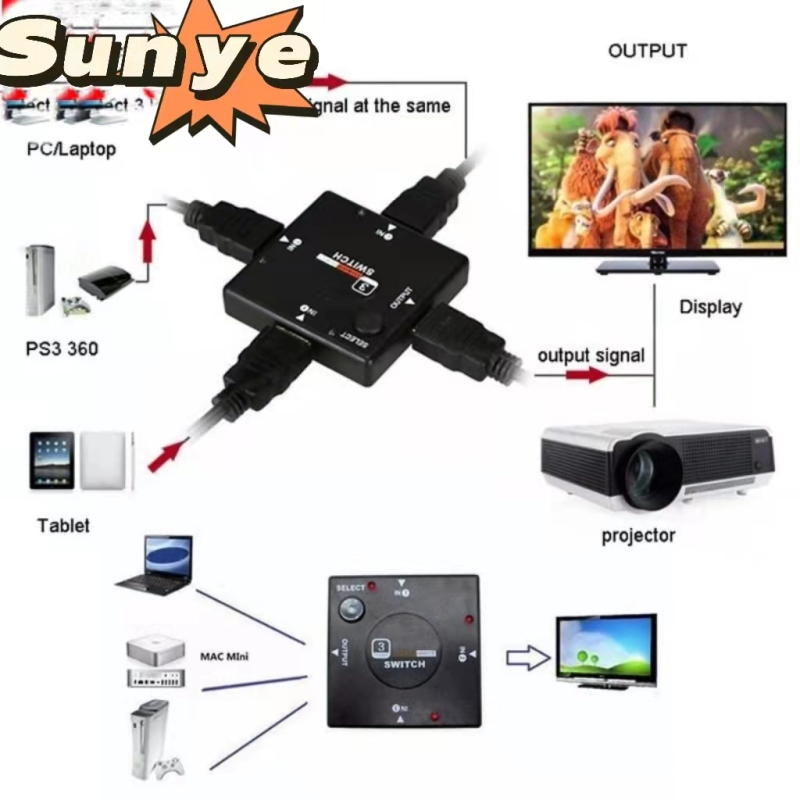 El conmutador HDMI admite conmutación HD 1080p 3 en 1 salida