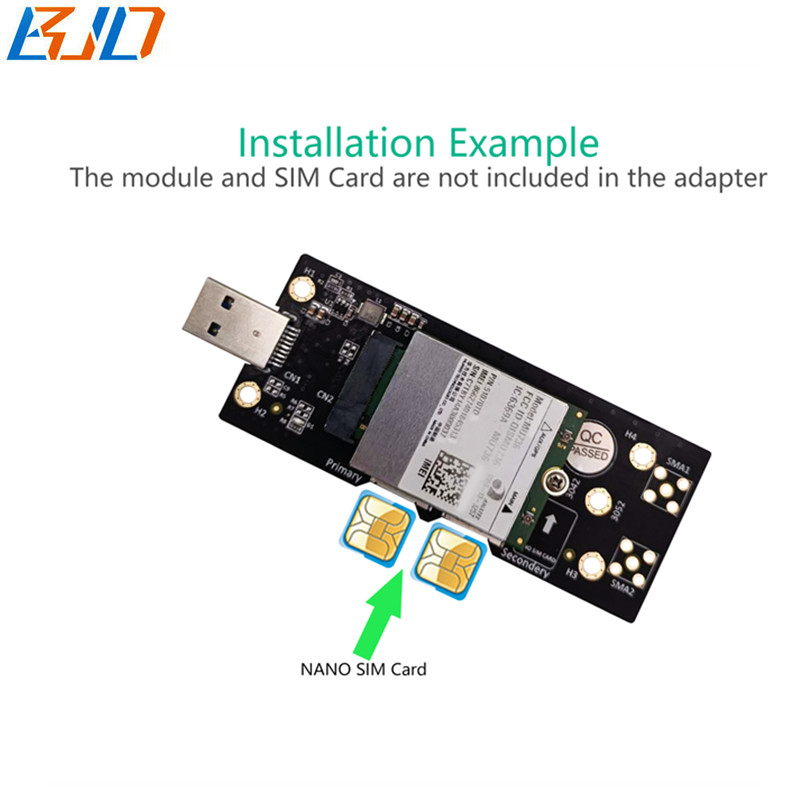 NGFF M.2 M2 B-Key to USB 3.0 Wireless Module Adapter Card with Dual NANO SIM Slot For 5G 4G LTE GSM Modem