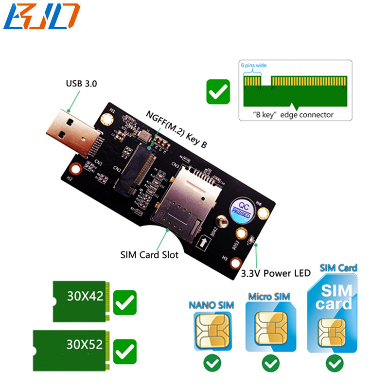 NGFF M.2 Key-B Slot USB 3.0 Adapter Converter Card with Standard SIM Slot For 5G 4G LTE GSM Module Modem