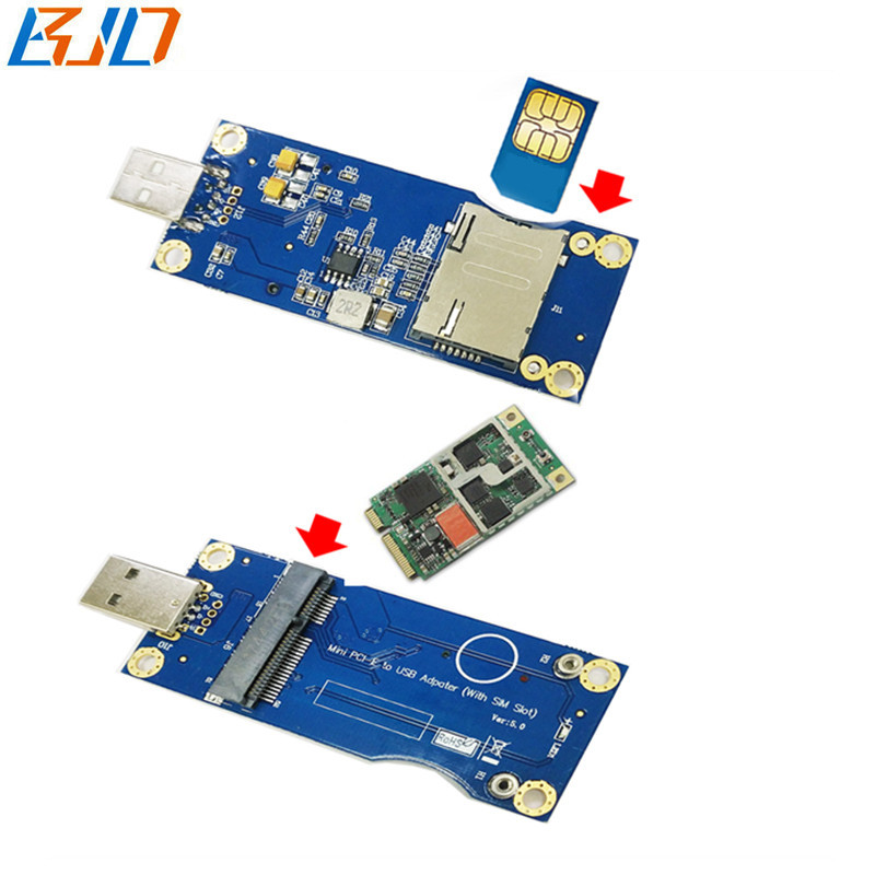 Mini PCI-E 52Pin MPCIe to USB 2.0 Connector Wireless Module Adapter Card with SIM Slot VER 5.0 for GSM 3G 4G LTE Modem