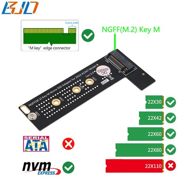 M.2 NGFF Key-M NVME SSD Adapter Converter Card for 2014 Mini MacBook A1347