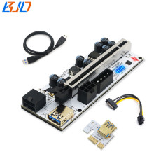 VER 010-X PCIe PCI-E 1x to 16x GPU Riser Card Adapter with 6 * LED + 60CM USB 3.0 Cable for Build Graphics Card Rig