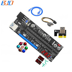 VER15X PCI-E PCIe 1X to 16X Adapter Riser Card With 14 * Colorful Flash LEDs &amp; Working Temperature Sensor