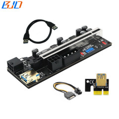 VER 010-X PCI-E PCIe 1x to 16x Graphics Card Riser Card 6 Pieces LED &amp; 60CM USB 3.0 Cable