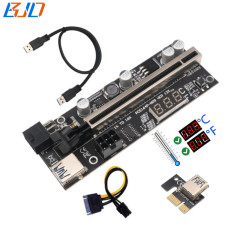 VER 12X PCI-E 6Pin Riser PCI Express 1X to 16x Extender USB 3.0 Riser Card with Temperature Sensor Graphics Card GPU