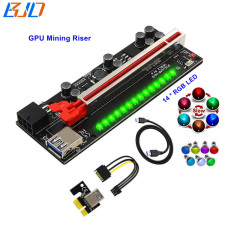VER12 Pro PCI-E Riser Card PCIe 16X to 1X GPU Extender Adapter 14 * RGB LED &amp; 8 Capacitors For Graphics Card
