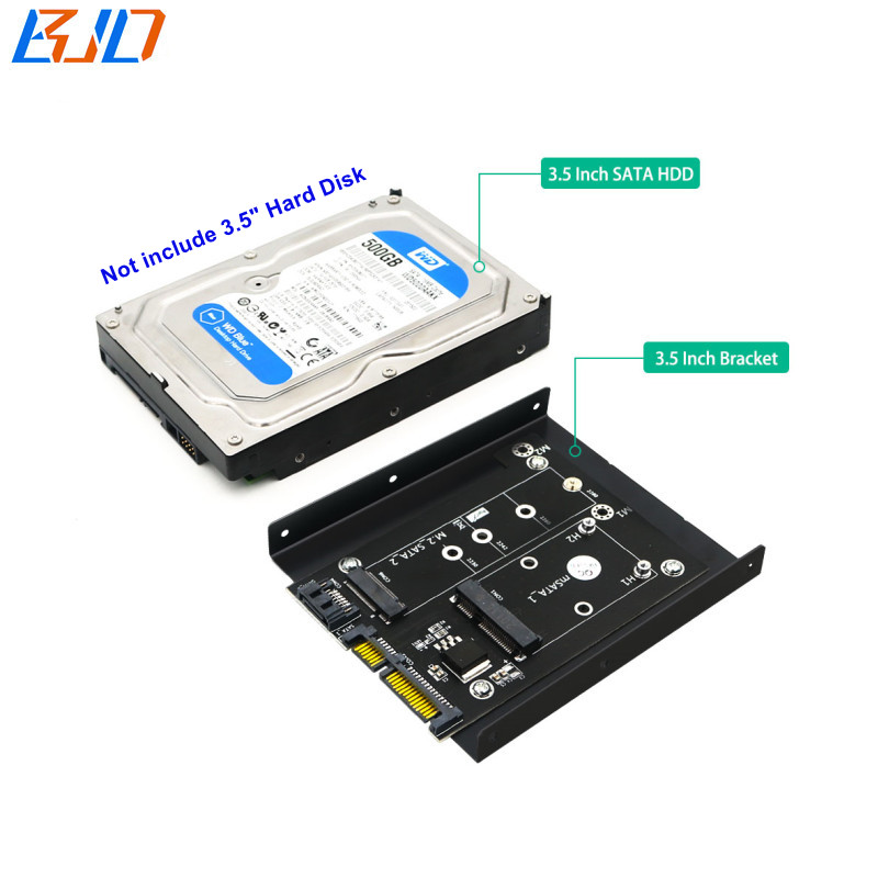 MSATA M.2 NGFF Key-B SSD to SATA 3.0 7PIN and SATA Connector Adapter Converter Card with 3.5" Hard Disk Bracket