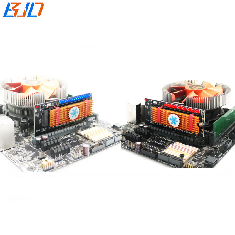 M.2 NGFF M-Key M2 NVME SSD Adapter to PCI Express PCIe 4X 8X 16X Converter Riser Card With 14 * Colorful Flash 3528 LED and Heatsink