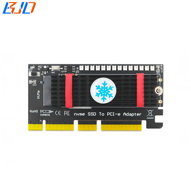 M.2 NGFF Key-M M2 Nvme SSD Adapter to PCI-E PCI Express 4X Converter Riser Card With 14 * Colorful 3528 LED and Heatsink