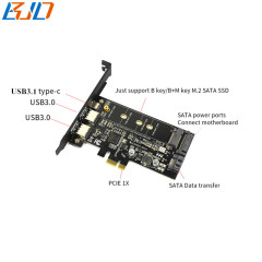 USB Type-C & 2 * USB 3.0 Connector to PCI-E 1X PCIe X1 Expansion Riser Card Support NGFF M.2 B-key SATA SSD